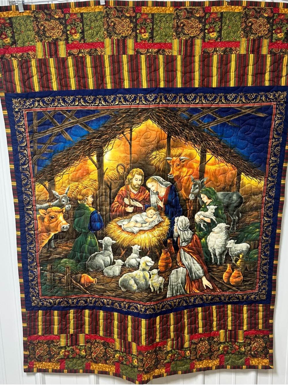 Nativity Scene Quilted Wall Hanging in Rich Jewel Tones